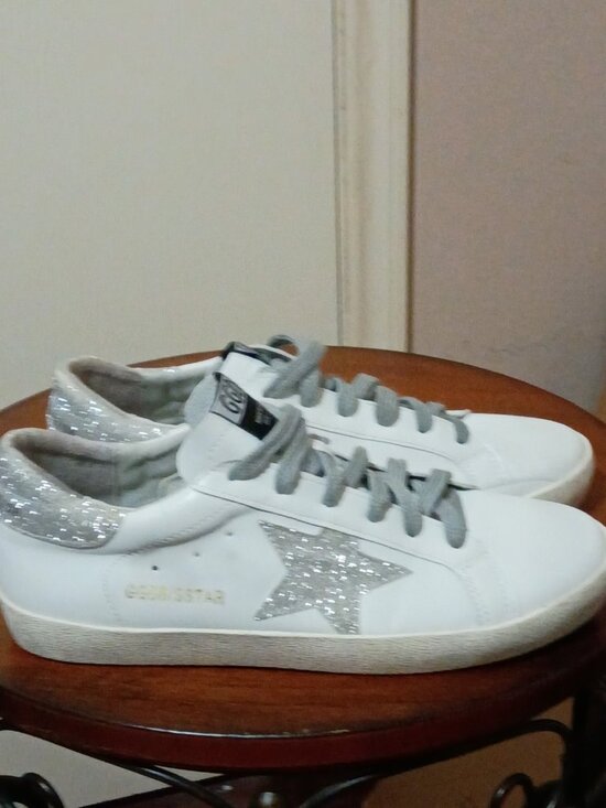 Golden Goose Shoes - Golden Goose Women's Superstar White Leather Glitter Star Low Top Sneakers 39